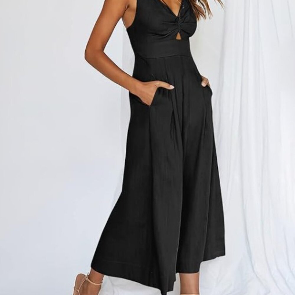 NWOT Jumpsuit Wide Leg Sleeveless V Neck Casual Dressy Linen, size S - Picture 3 of 5